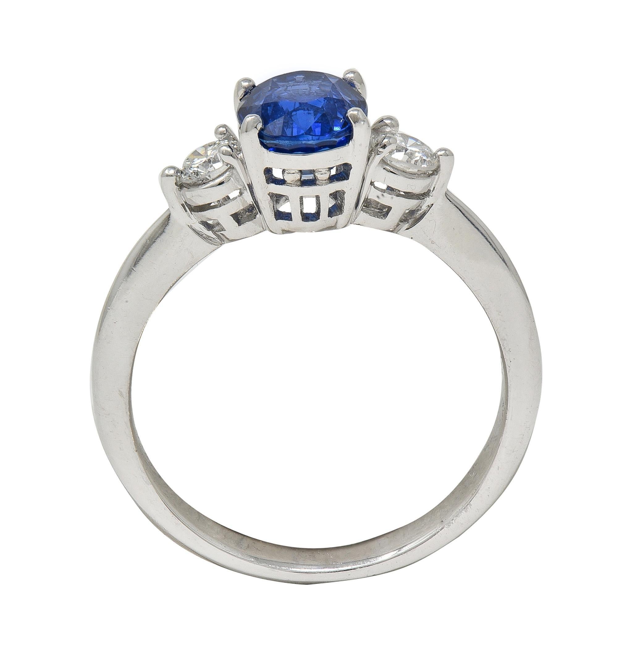 Contemporary 1.89 CTW Sapphire Diamond Platinum Three Stone Ring in vendita 2