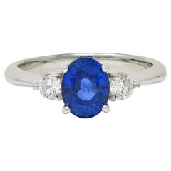 Contemporary 1.89 CTW Sapphire Diamond Platinum Three Stone Ring