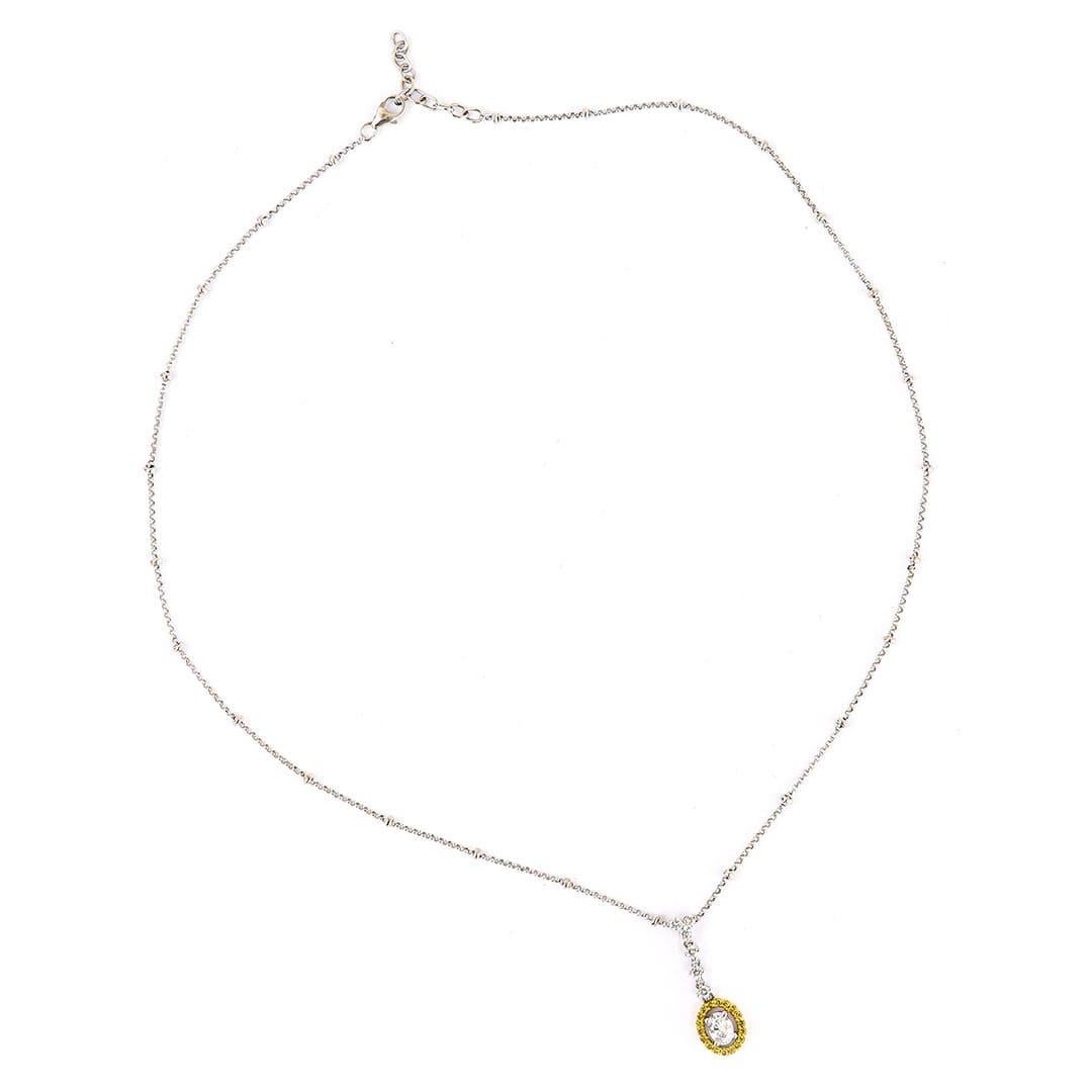 Women's or Men's Contemporary 18ct Gold White and Yellow Diamond Halo Pendant Necklace For Sale