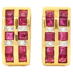 Contemporary 18ct Ruby and Diamond Hoop Earrings