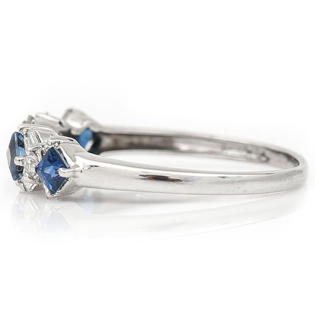 Women's Contemporary 18ct White Gold Baguette Cut Diamond and Sapphire Ring For Sale