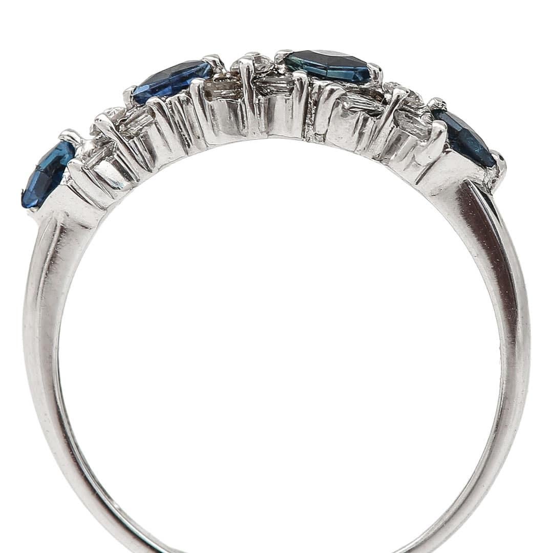 Contemporary 18ct White Gold Baguette Cut Diamond and Sapphire Ring For Sale 5