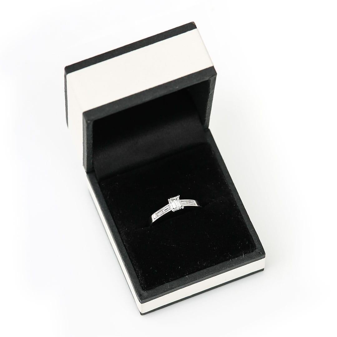 Contemporary 18ct White Gold Baguette Cut Diamond Engagement Ring H Colour For Sale 11