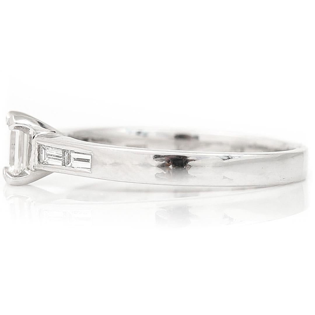 Women's Contemporary 18ct White Gold Baguette Cut Diamond Engagement Ring H Colour For Sale