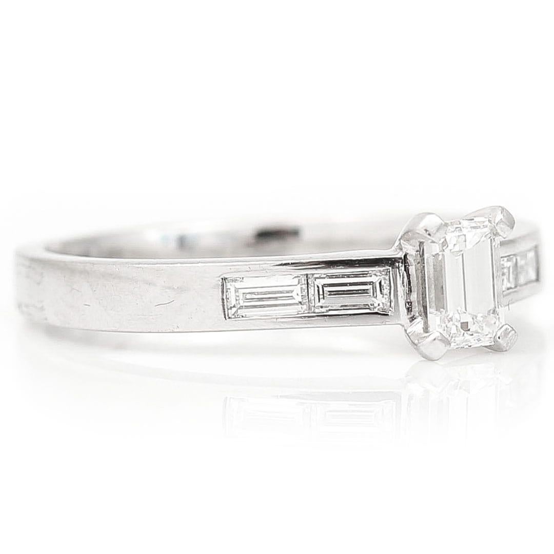 Contemporary 18ct White Gold Baguette Cut Diamond Engagement Ring H Colour For Sale 1