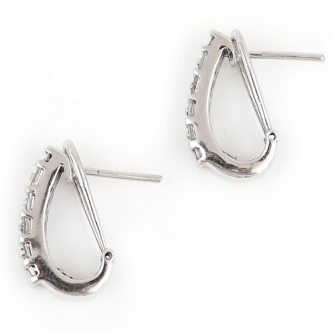Contemporary 18ct White Gold Baguette Cut Diamond Hoop Earrings In Good Condition In Lancashire, Oldham