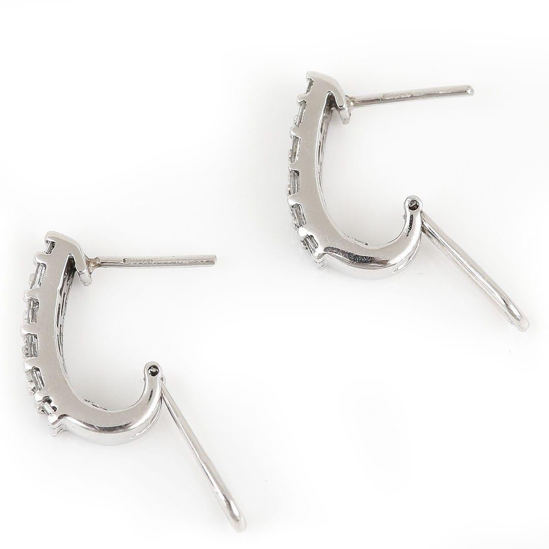 Women's Contemporary 18ct White Gold Baguette Cut Diamond Hoop Earrings
