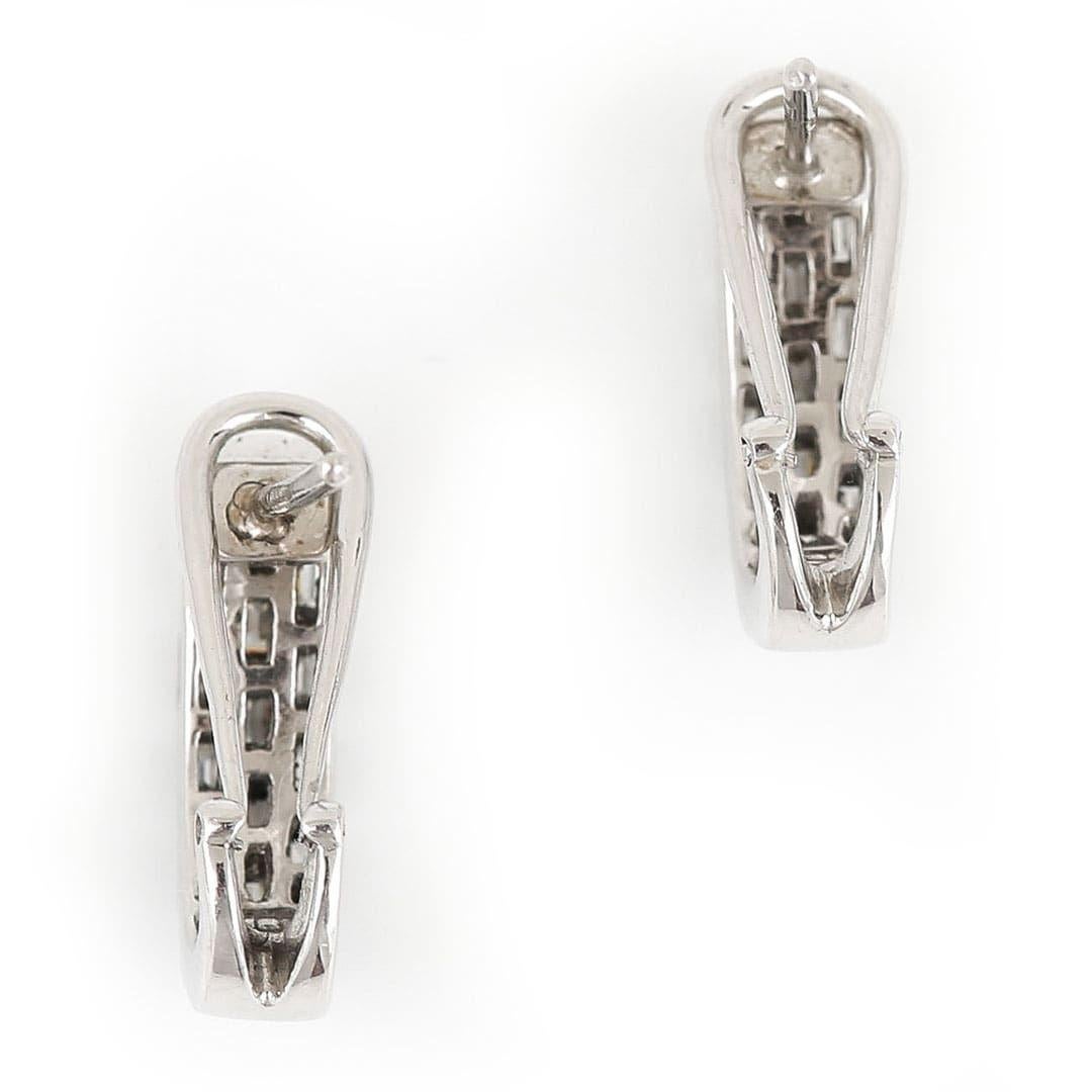 Contemporary 18ct White Gold Baguette Cut Diamond Hoop Earrings 1