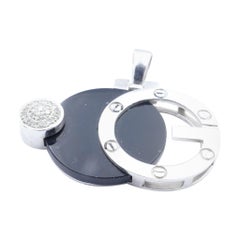 Contemporary 18ct White Gold Designer Style Onyx 
Diamond Pendant