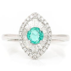 Contemporary 18ct White Gold Emerald and Diamond Engagement Ring