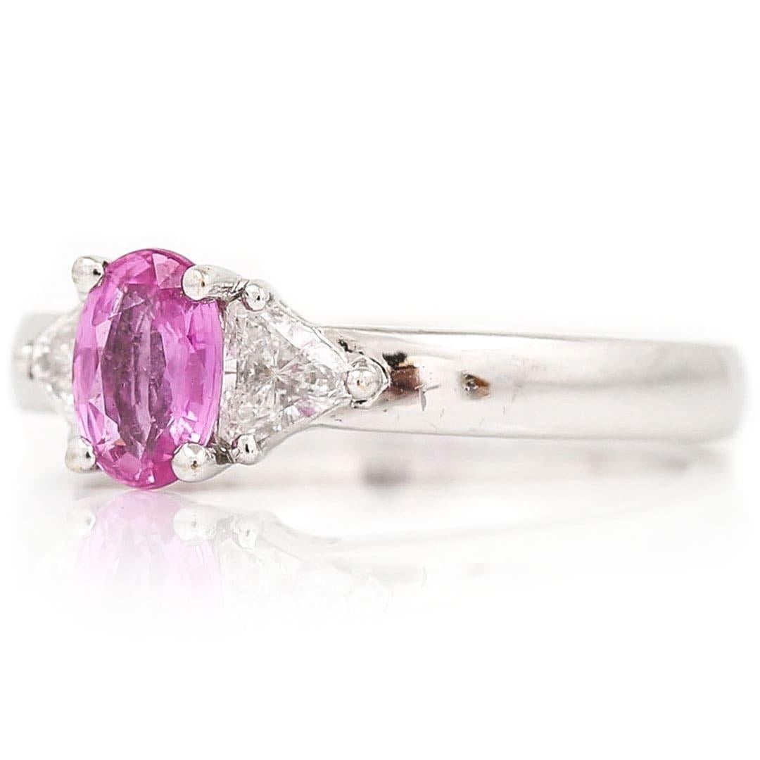 pink sapphire and diamond trilogy ring
