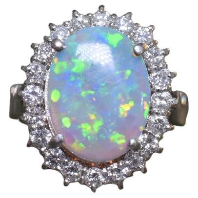 Contemporary 18ct White Gold Solid Dark Opal And Diamond Ring