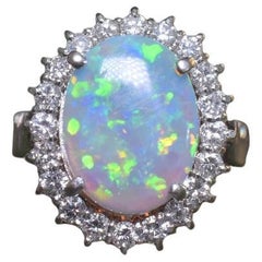 Contemporary 18ct White Gold Solid Dark Opal And Diamond Ring 