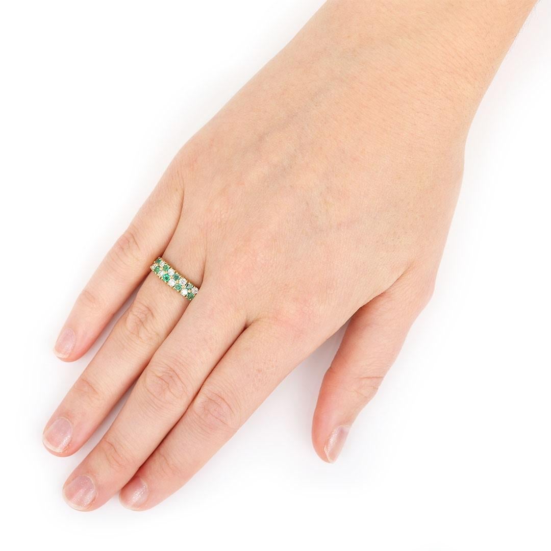 Contemporary 18ct Yellow Gold Emerald and Diamond Checkerboard Ring 5