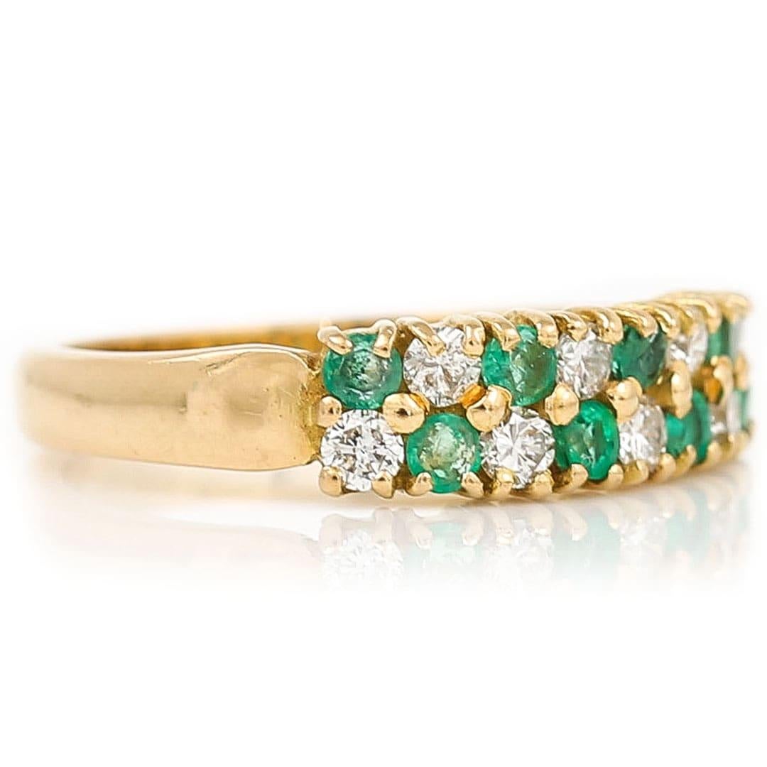 Contemporary 18ct Yellow Gold Emerald and Diamond Checkerboard Ring In Good Condition In Lancashire, Oldham