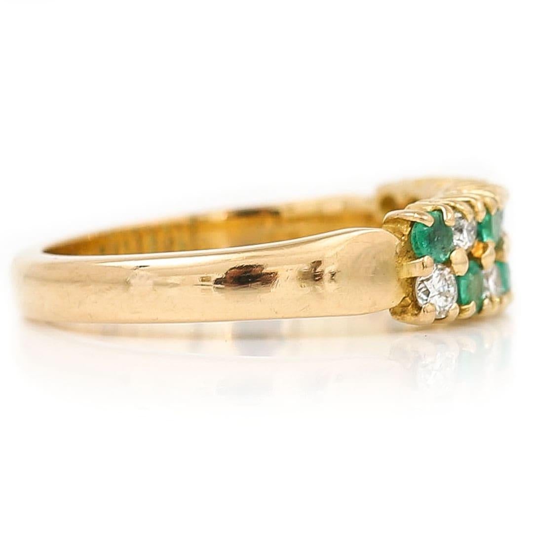 Women's Contemporary 18ct Yellow Gold Emerald and Diamond Checkerboard Ring