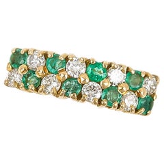 Contemporary 18ct Yellow Gold Emerald and Diamond Checkerboard Ring