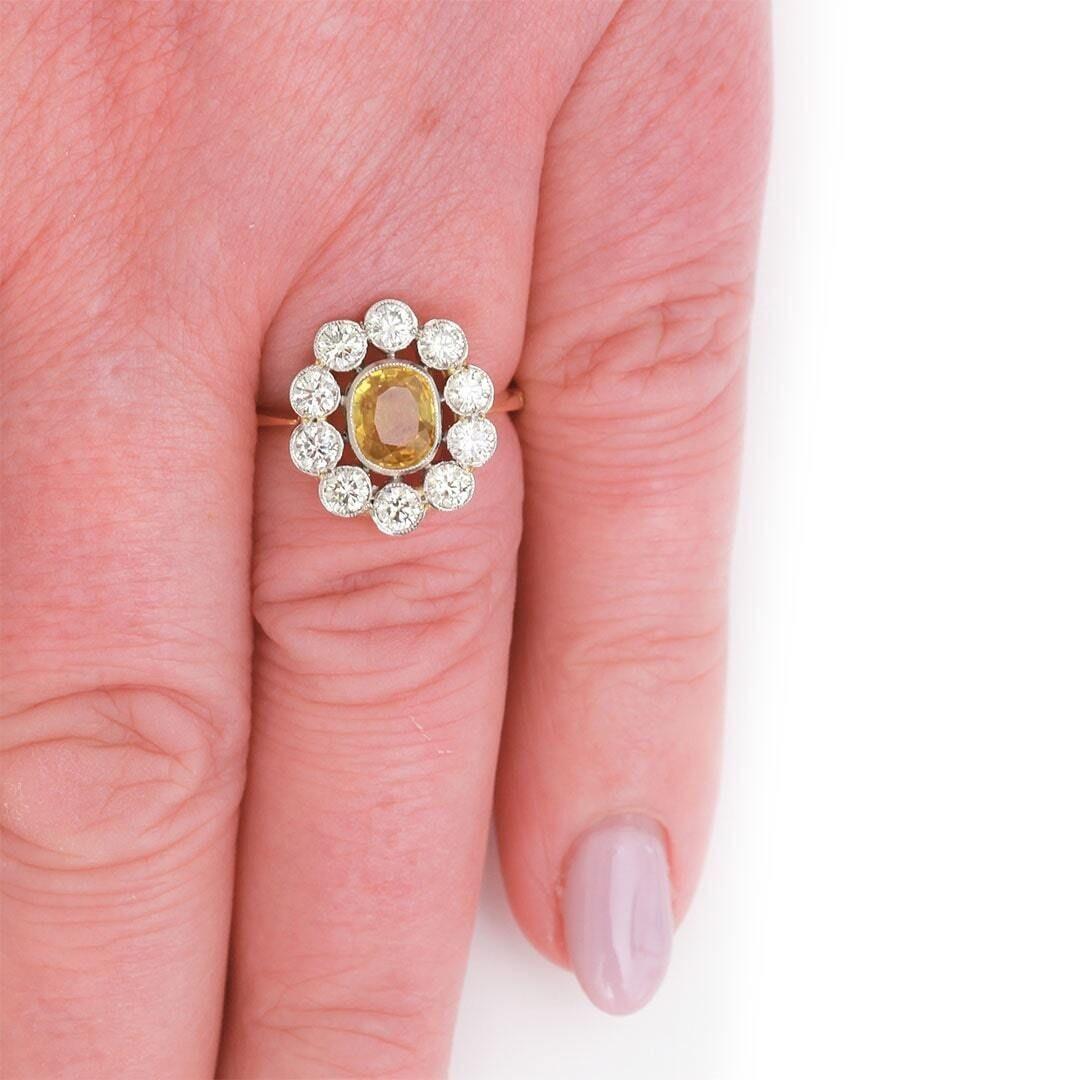Contemporary 18ct Yellow Sapphire and Diamond Cluster Ring 6