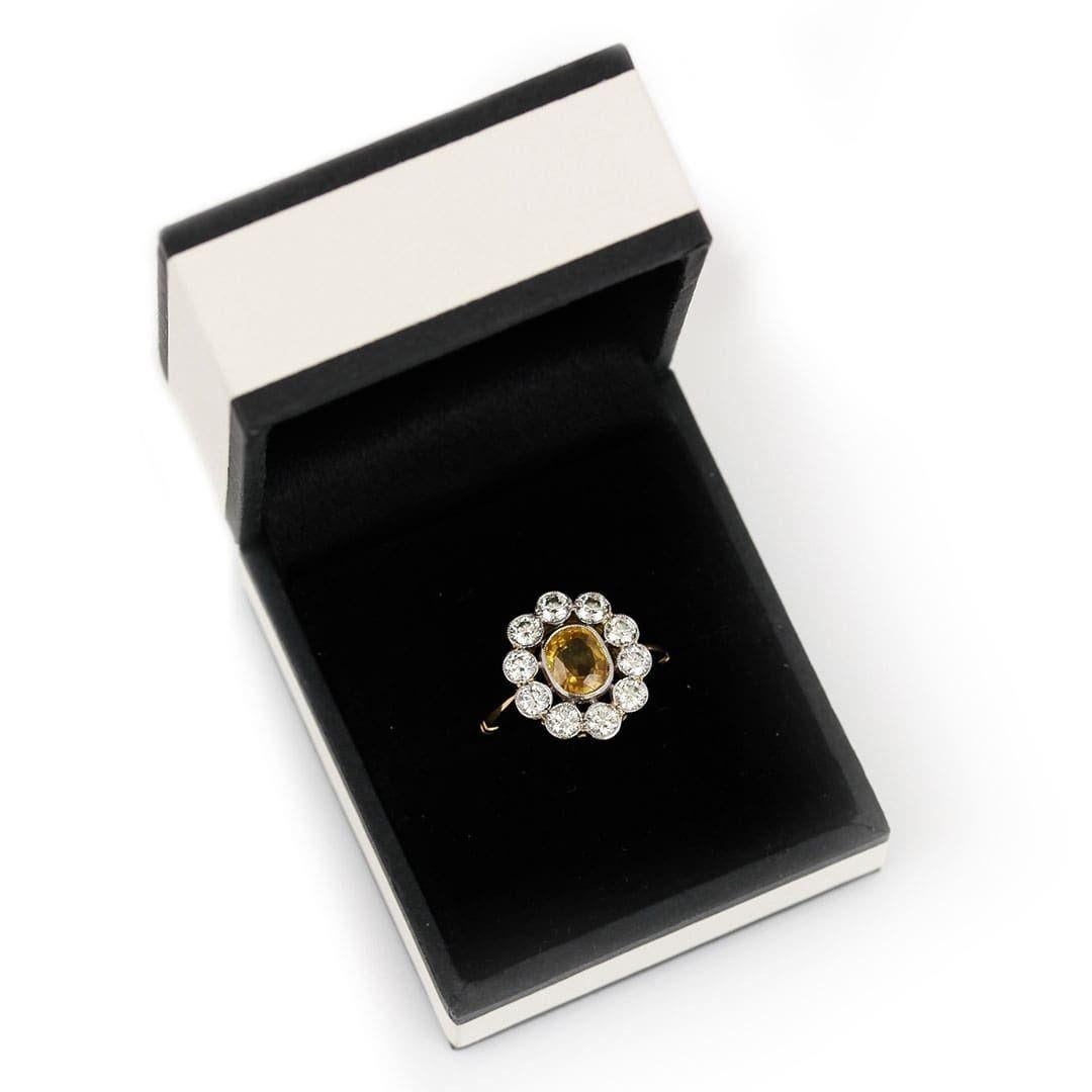 Contemporary 18ct Yellow Sapphire and Diamond Cluster Ring 8