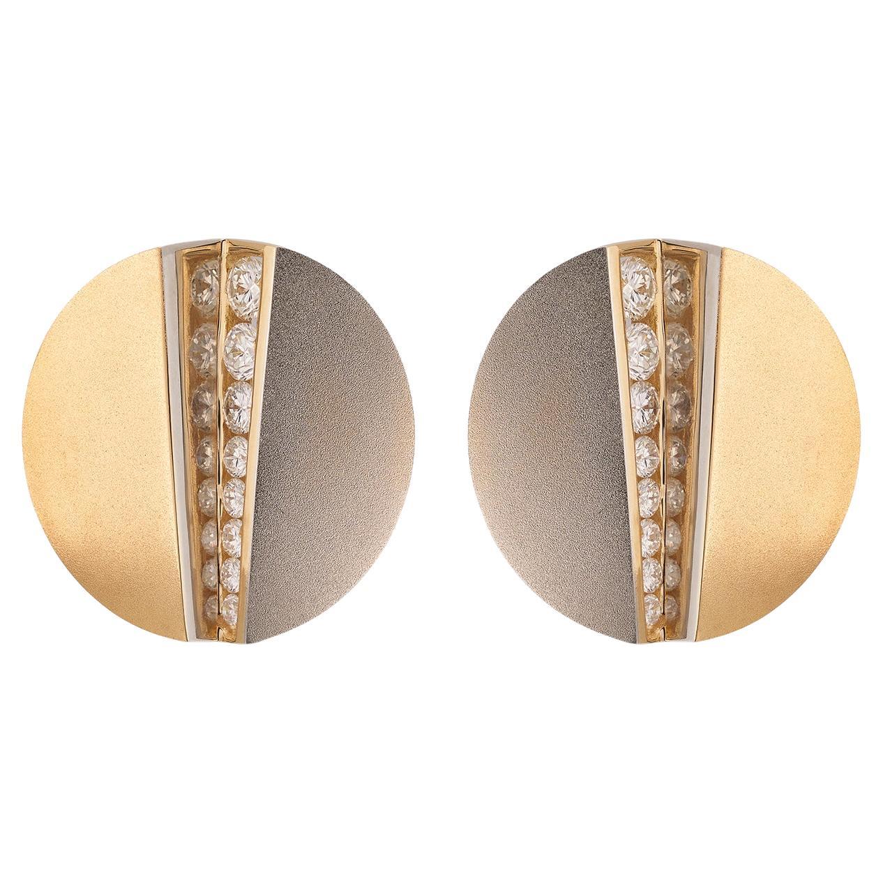 Contemporary 18k 2-Tone & Diamond Clip Earrings For Sale