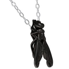 Contemporary 18K Black & White Gold Fly Pendant Necklace by ECH Jewelry