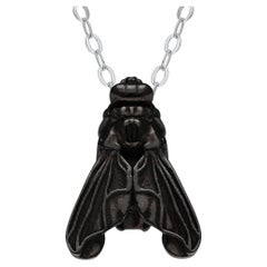 Contemporary 18K Black & White Gold Fly Pendant Necklace by ECH Jewelry