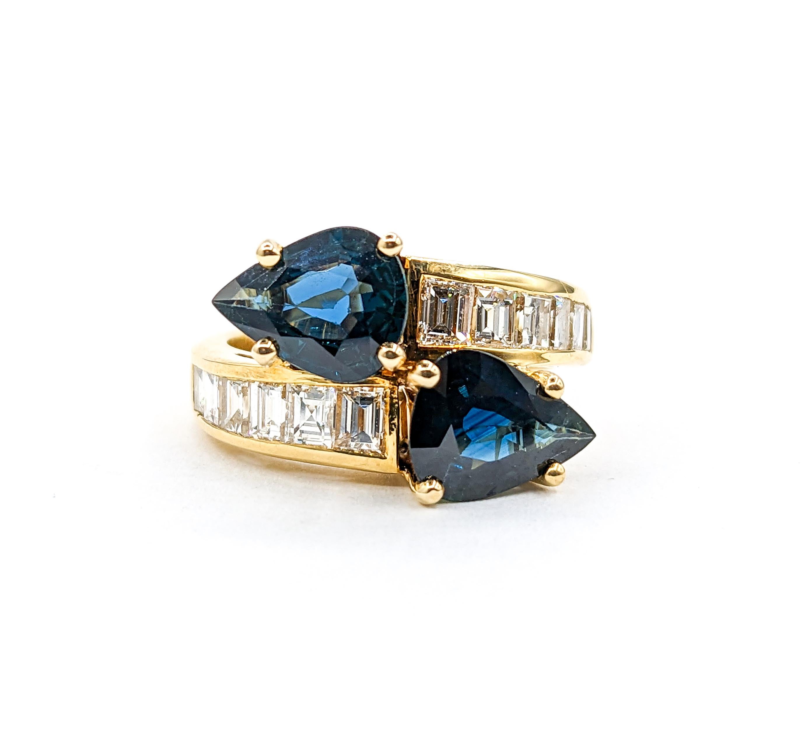 For Sale:  Contemporary 18k Blue Sapphire & Diamond Bypass Ring 11