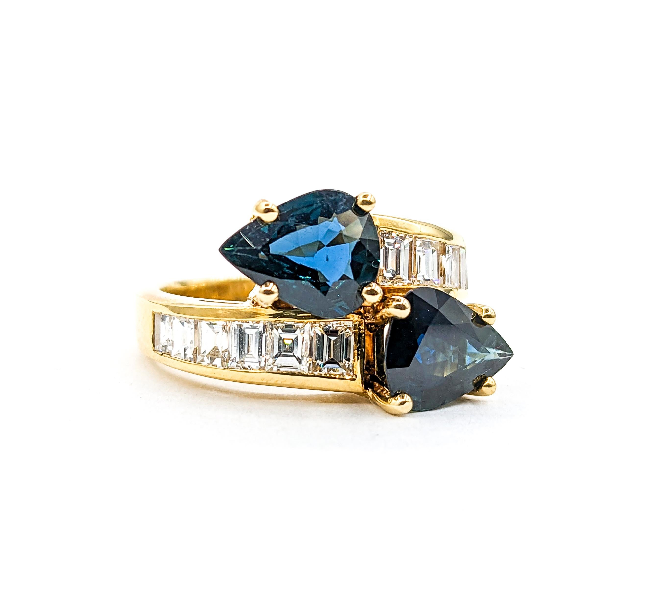 For Sale:  Contemporary 18k Blue Sapphire & Diamond Bypass Ring 6