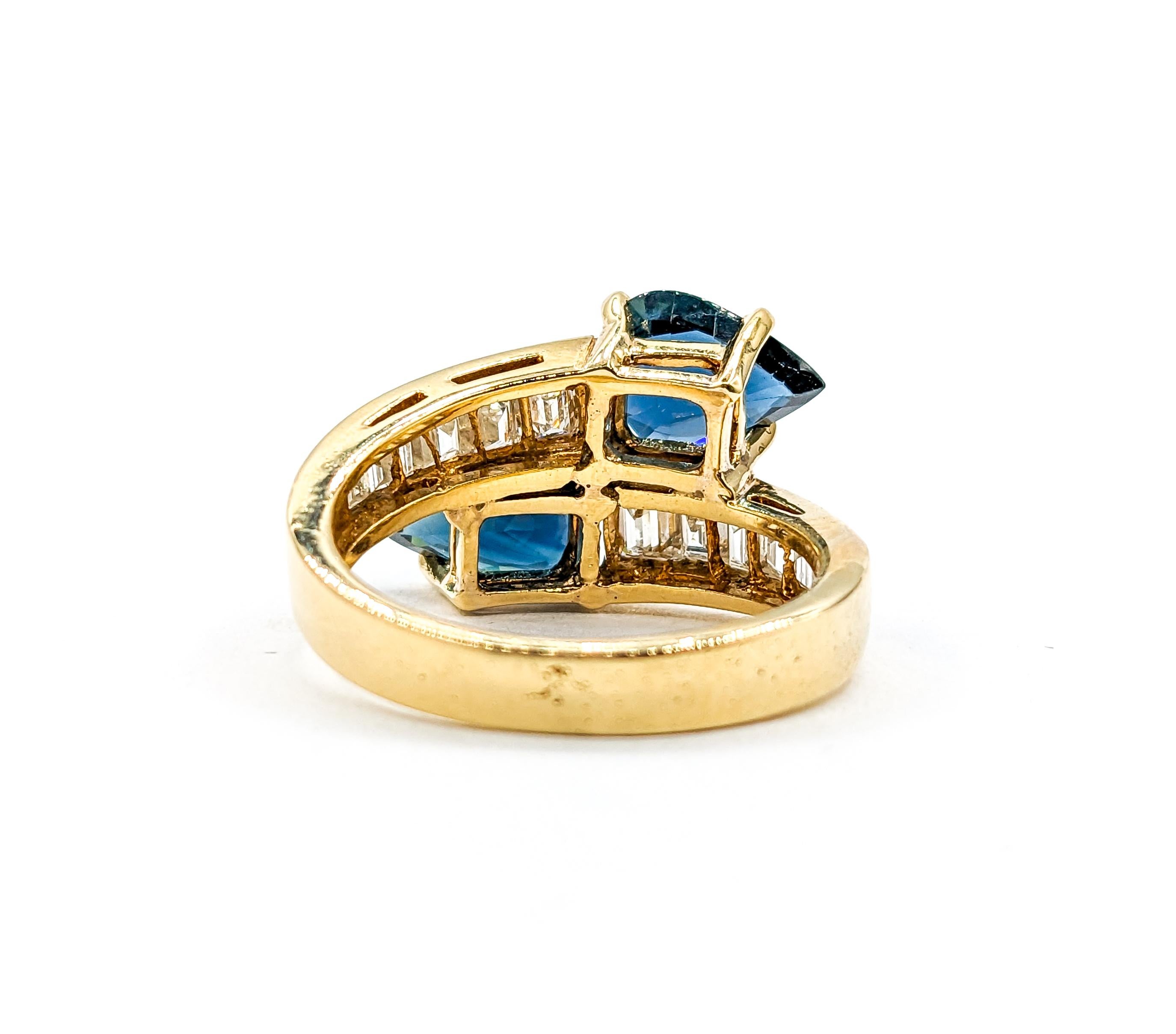 For Sale:  Contemporary 18k Blue Sapphire & Diamond Bypass Ring 7