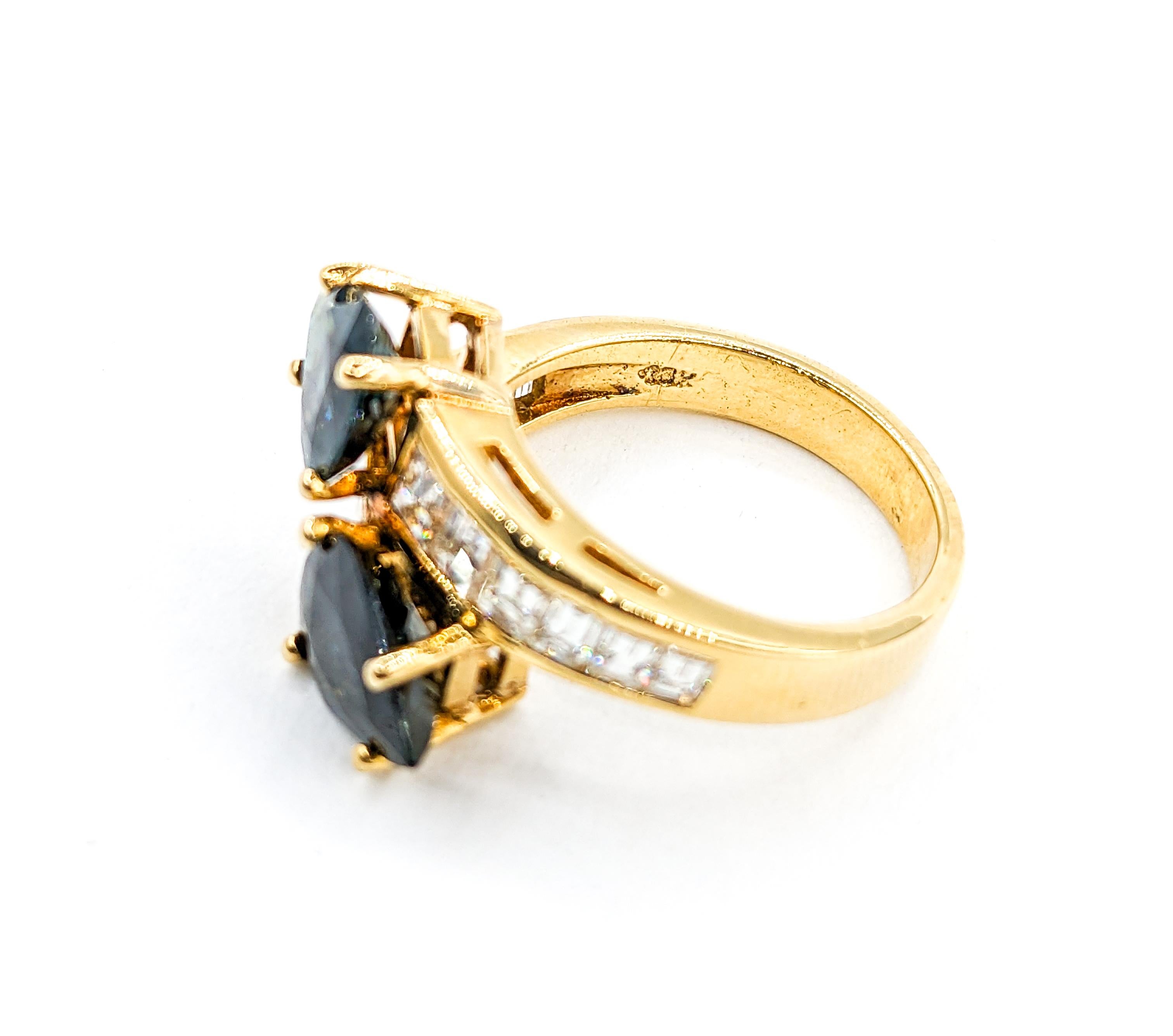 For Sale:  Contemporary 18k Blue Sapphire & Diamond Bypass Ring 8