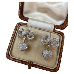 Contemporary 18k Diamond and Rock Crystal Crowned Heart Earrings