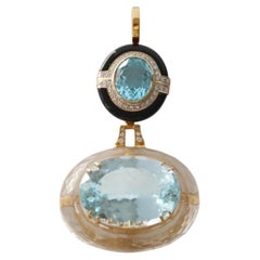 Contemporary 18K Gold Natural Topaz Rock Crystal Onyx Diamond Statement Pendant
