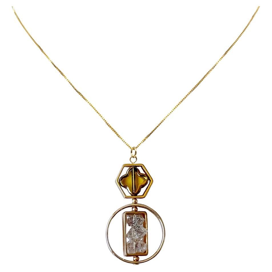 Contemporary 18K Gold-Plated Silver Herkimer Gemstone Pendant Necklace