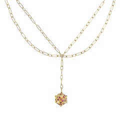 Zeitgenössische 18k Gold Spiked Sphere Kette Halskette mit Diamanten, Rubinen Granaten