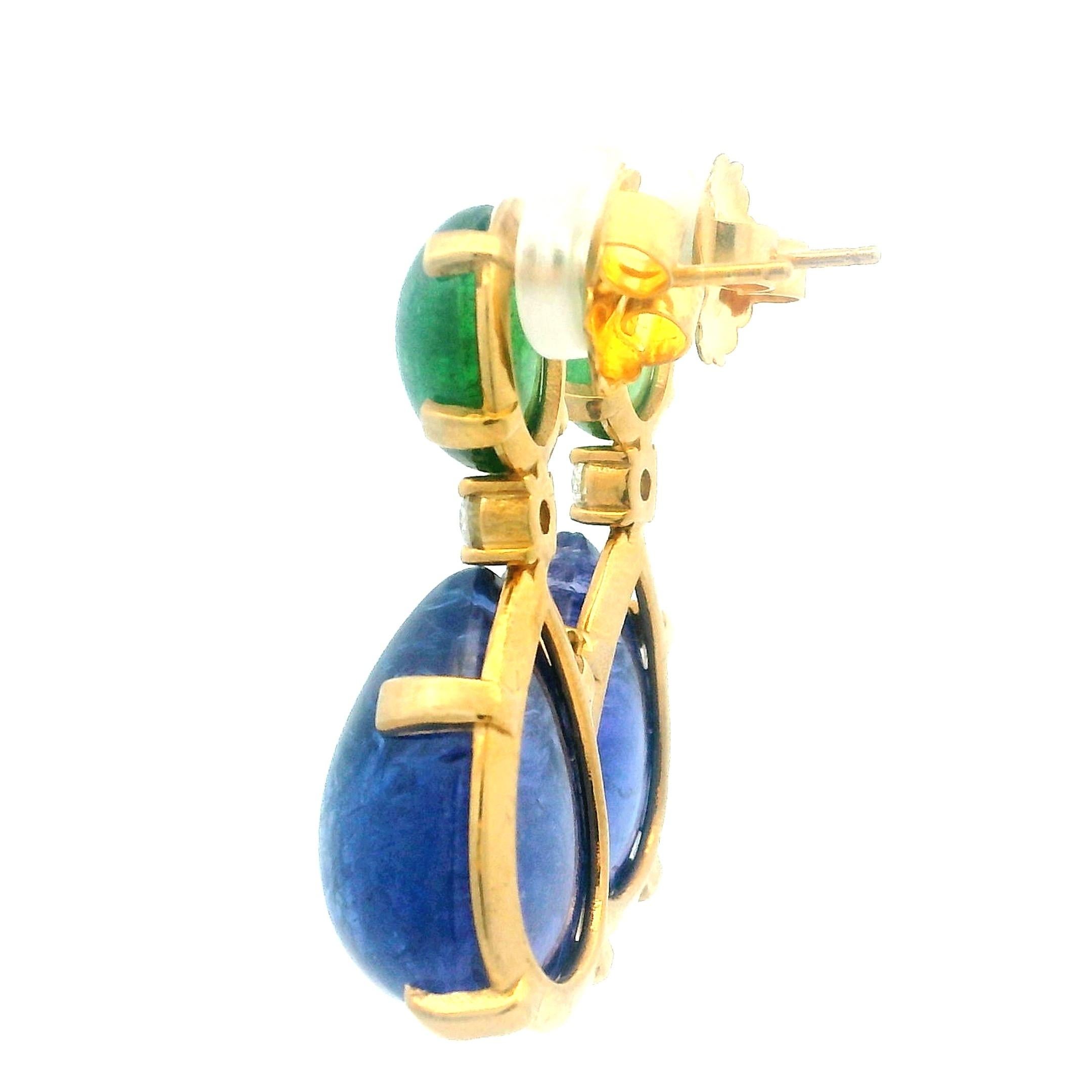 Orecchini pendenti contemporanei in oro 18 carati con tanzanite, granato tsavorite e diamanti in vendita 4