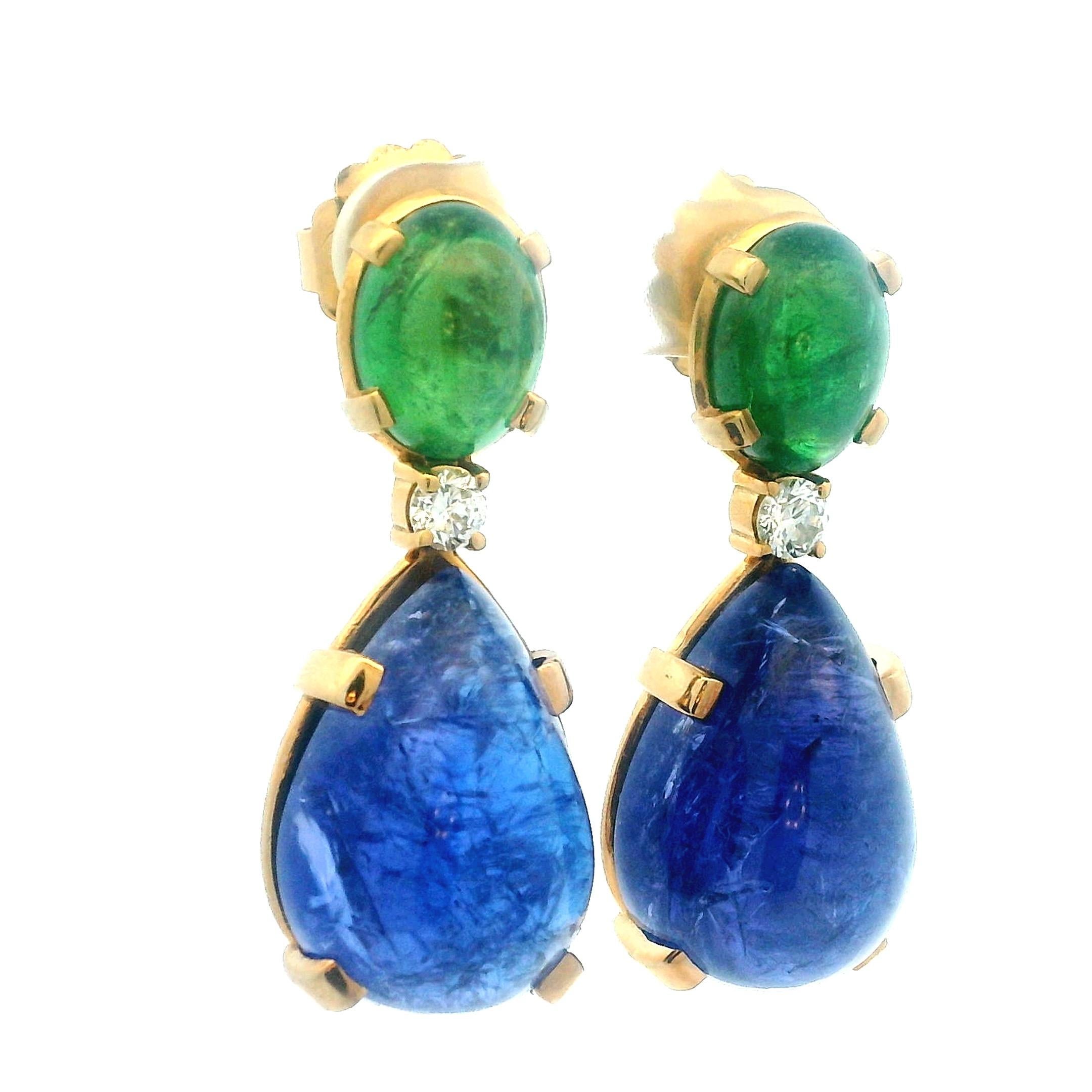 Modernista Orecchini pendenti contemporanei in oro 18 carati con tanzanite, granato tsavorite e diamanti in vendita