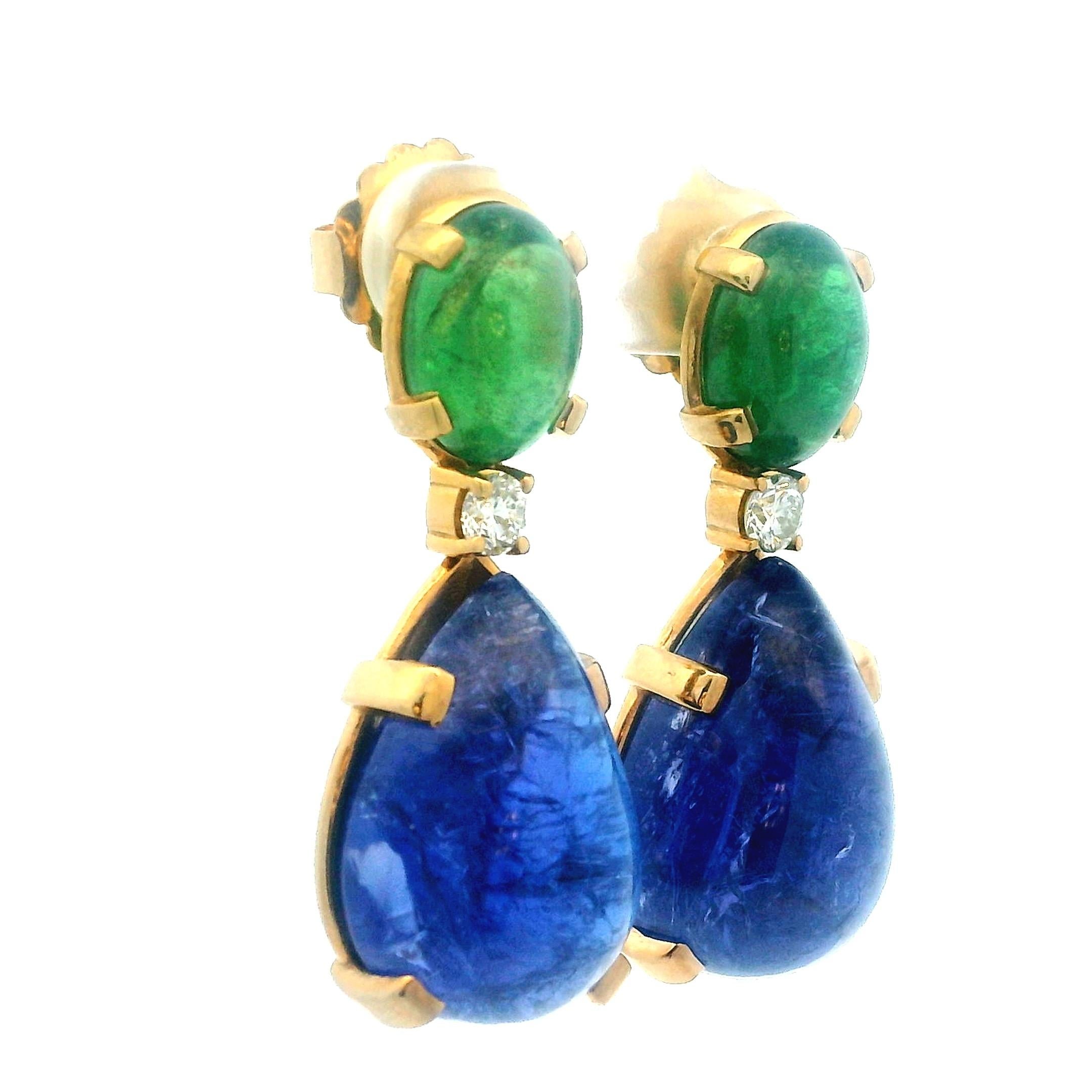 Taglio a goccia Orecchini pendenti contemporanei in oro 18 carati con tanzanite, granato tsavorite e diamanti in vendita