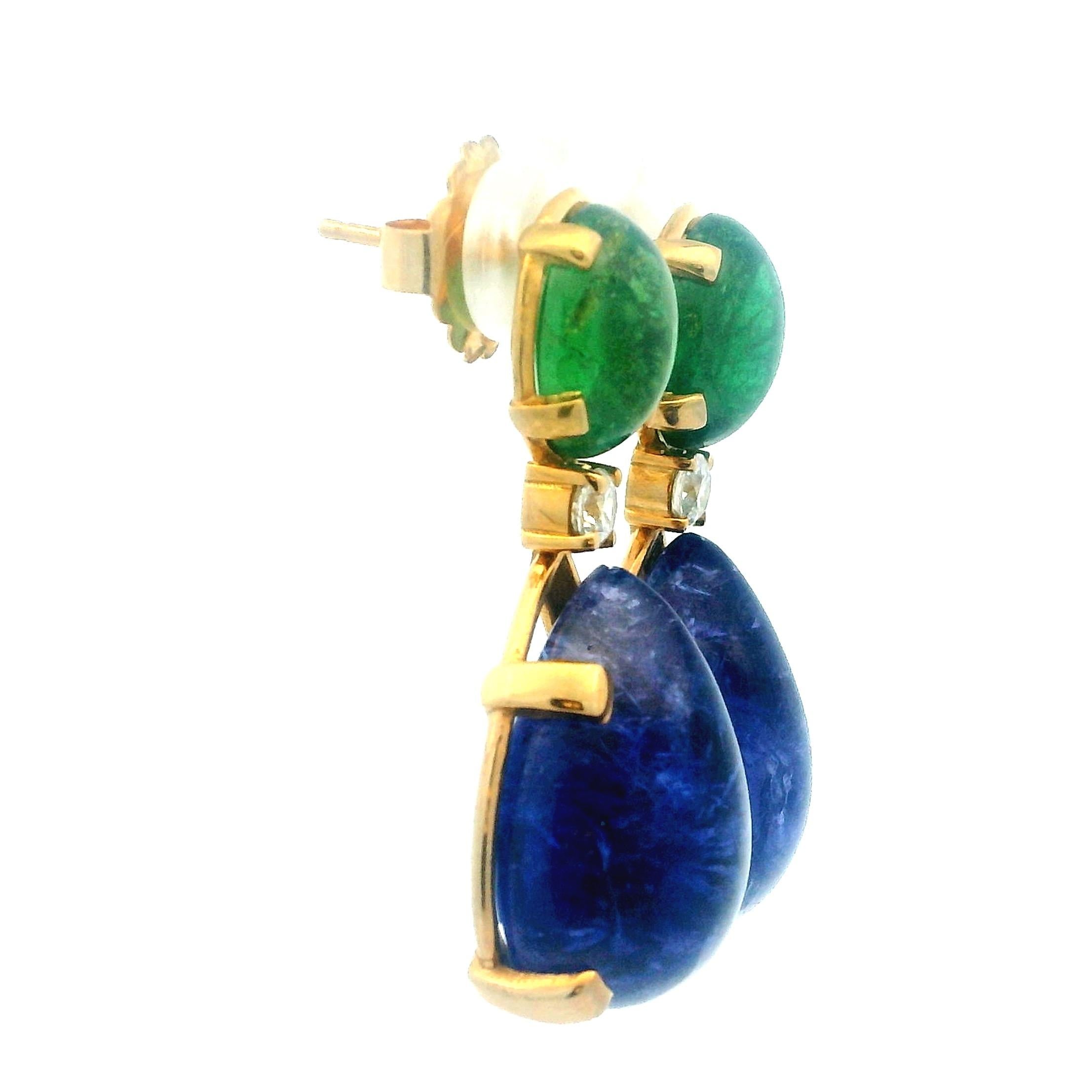 Orecchini pendenti contemporanei in oro 18 carati con tanzanite, granato tsavorite e diamanti In condizioni ottime in vendita a Miami, FL