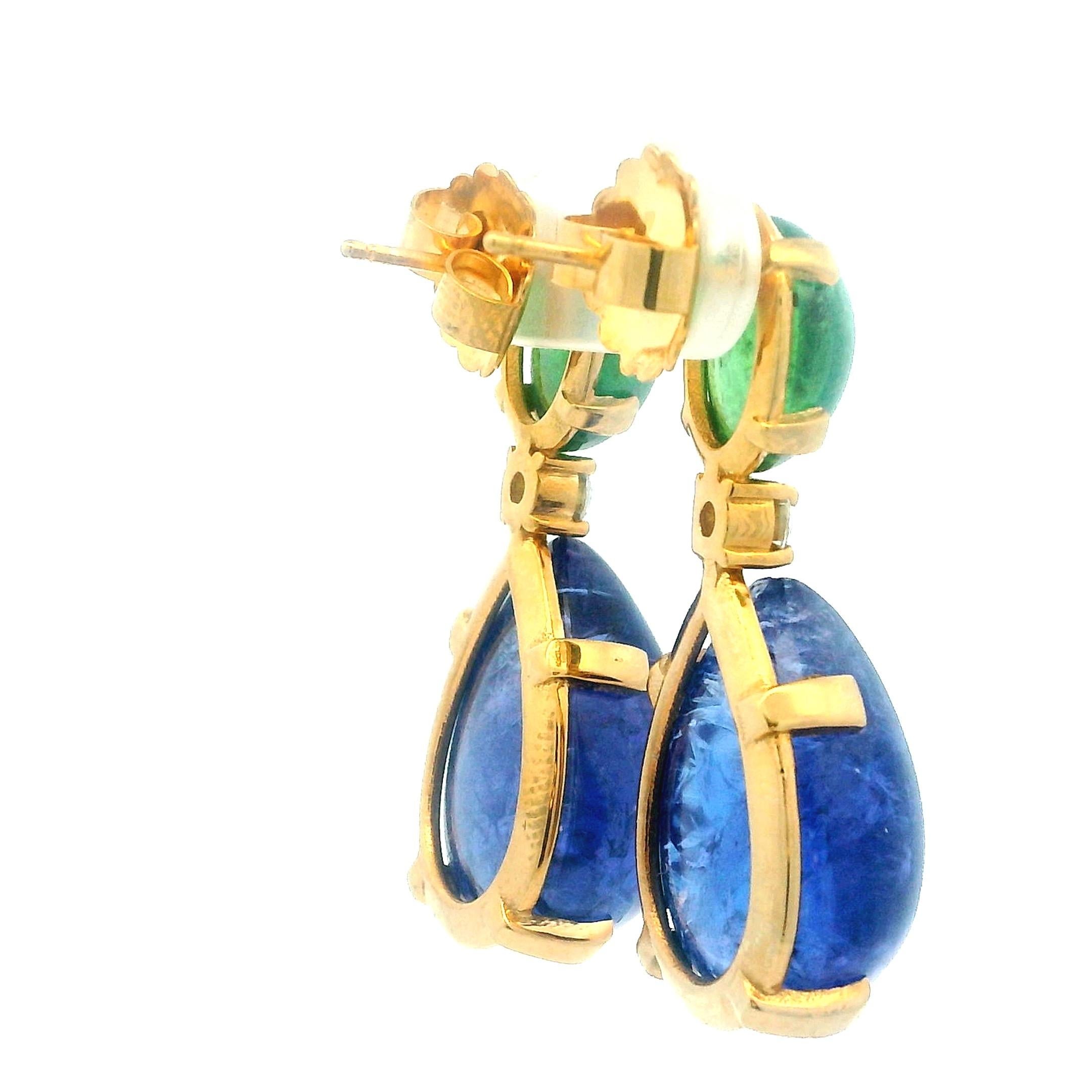 Donna Orecchini pendenti contemporanei in oro 18 carati con tanzanite, granato tsavorite e diamanti in vendita