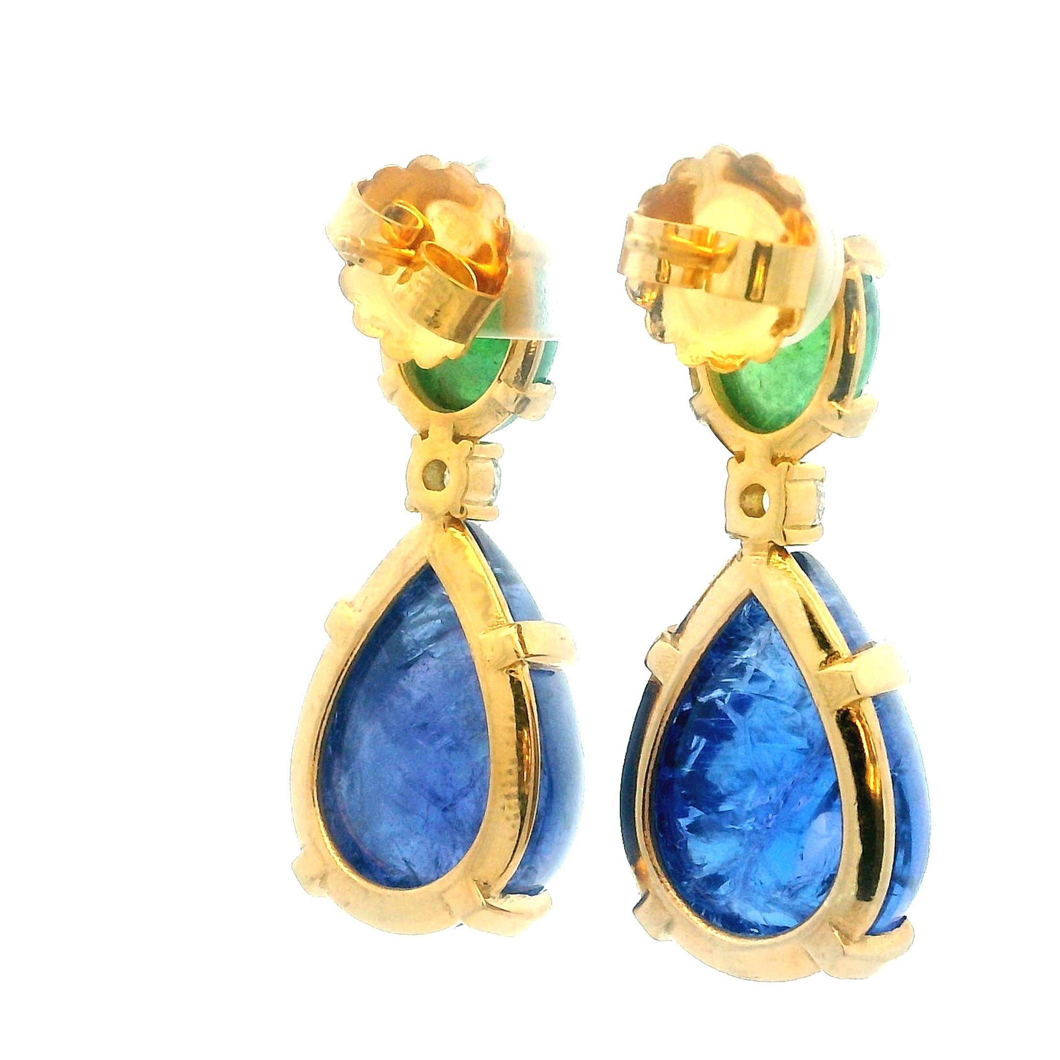 Orecchini pendenti contemporanei in oro 18 carati con tanzanite, granato tsavorite e diamanti in vendita 1