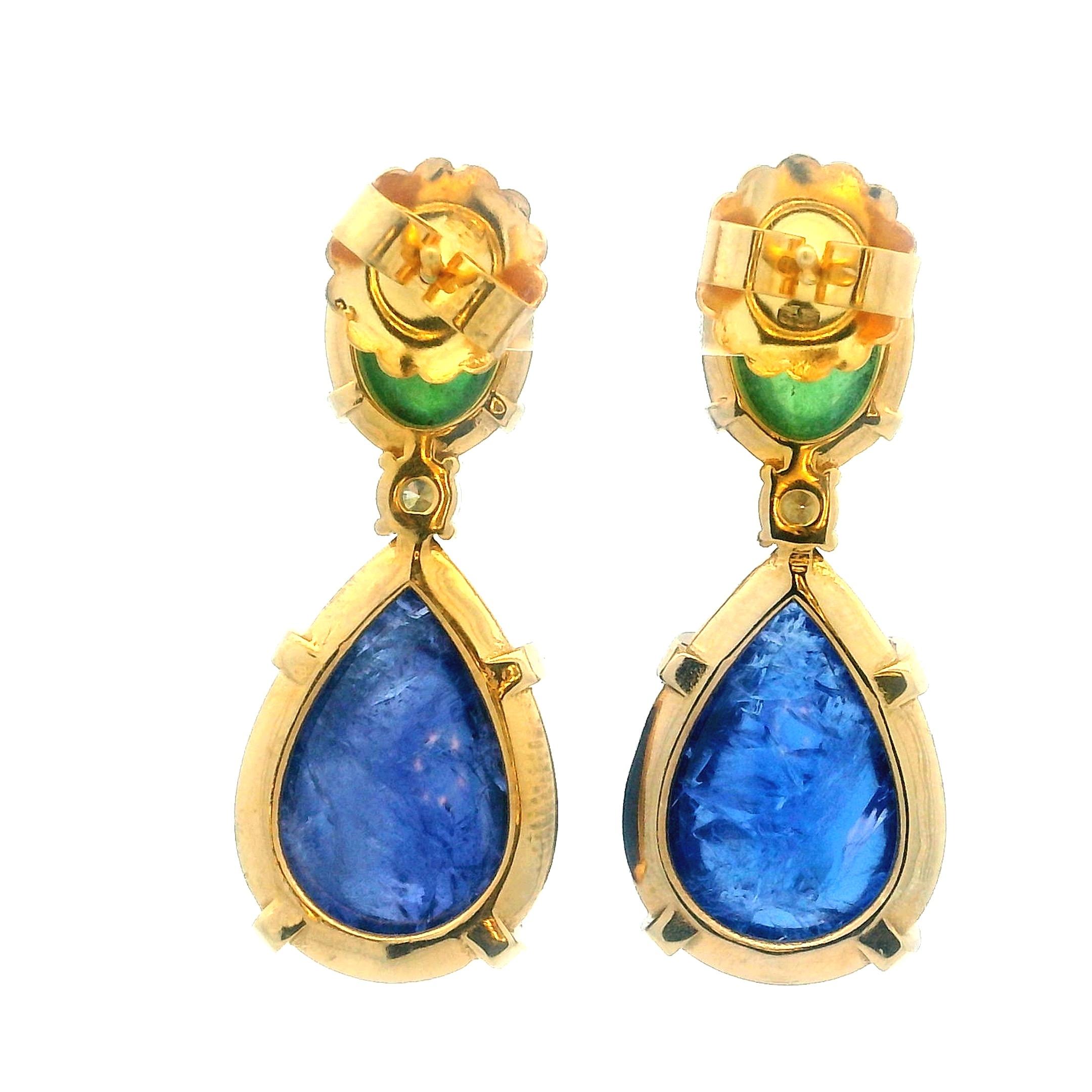 Orecchini pendenti contemporanei in oro 18 carati con tanzanite, granato tsavorite e diamanti in vendita 2