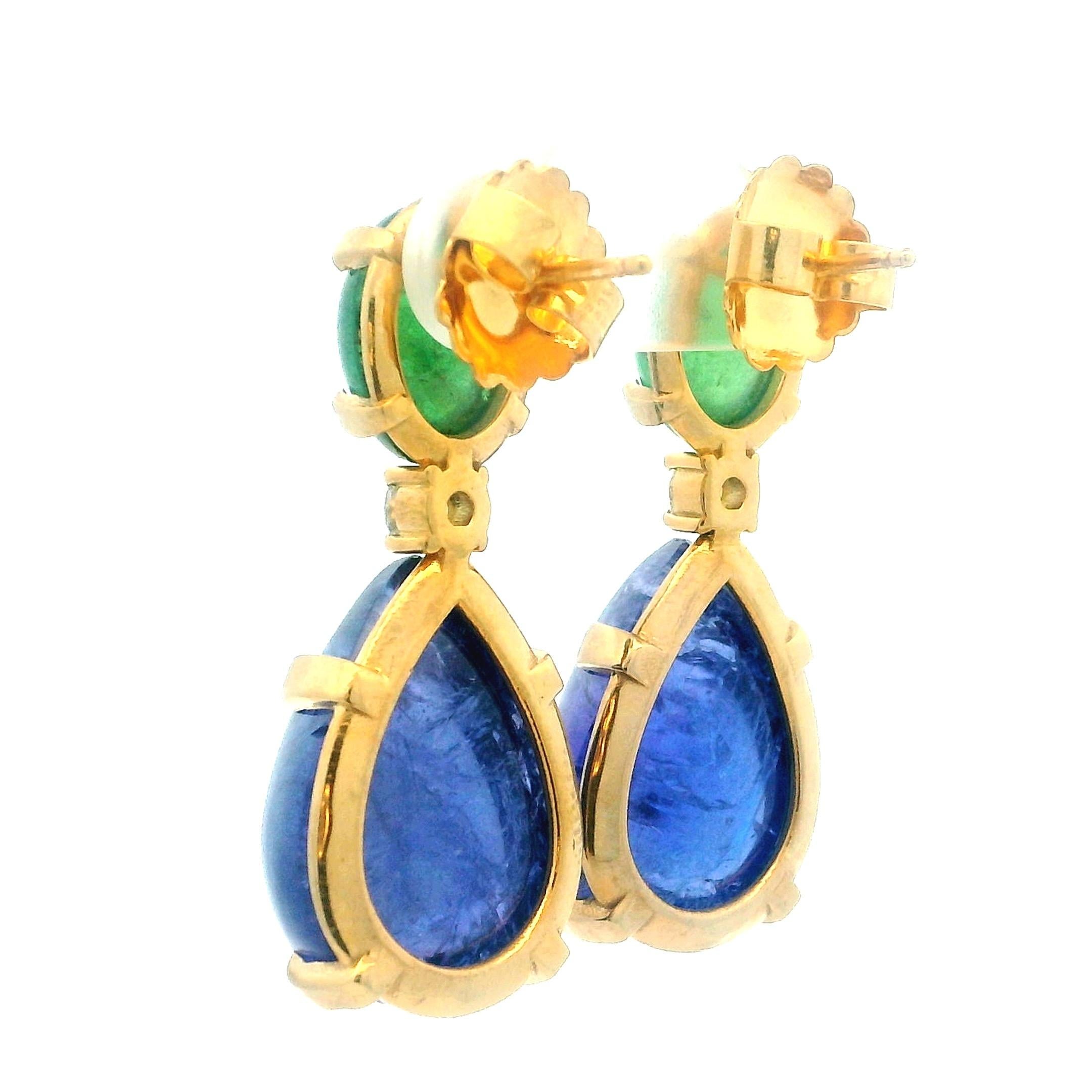 Orecchini pendenti contemporanei in oro 18 carati con tanzanite, granato tsavorite e diamanti in vendita 3