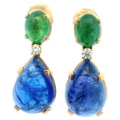 Vintage Contemporary 18K Gold Tanzanite, Tsavorite Garnet, and Diamond Drop Earrings