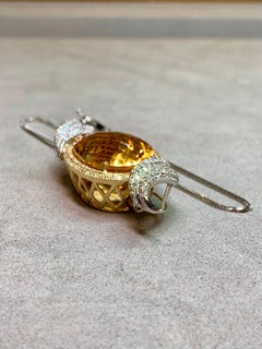 Contemporary 18K Oval Citrine Pave Diamond Halo Large Pendant Necklace 42.95ctw