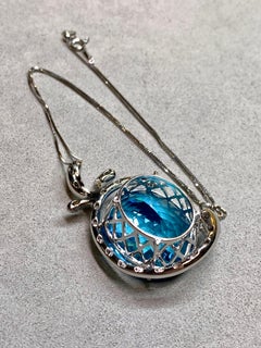 Contemporary 18K Oval Topaz Pave Diamond Large Freeform Pendant Necklace 47.54ct