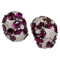 Contemporary 18K Rhodolite Granet & Diamond Shooting Star Huggie Earrings 19ctw