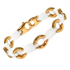 Contemporary 18k Rose Gold and White Ceramic Link Bracelet