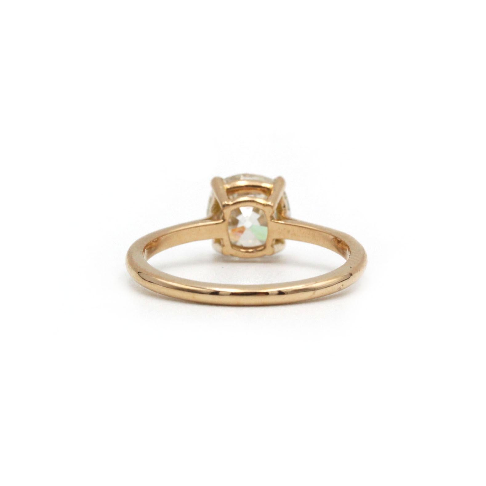Contemporain Bague solitaire en or rose contemporain 18K, diamant taille ancienne, 1,56 ct K VS2 en vente