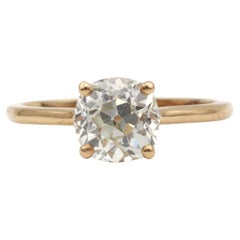 Contemporary 18K Rose Gold Old mine-Cut Diamond Solitaire Ring, 1.56 ct K VS2