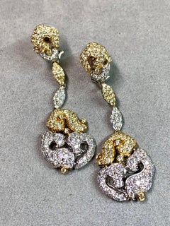 Contemporary 18K Two Tone Pavé Yellow White Diamond Drop Dangle Earrings